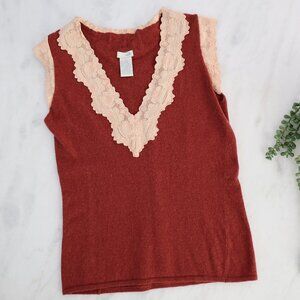 Anthropologie Odille Cashmere Angora Lace Trimmed Sleeveless Sweater